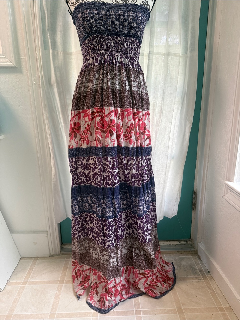 Strapless Floral Maxi Dress in Purple and Pink
